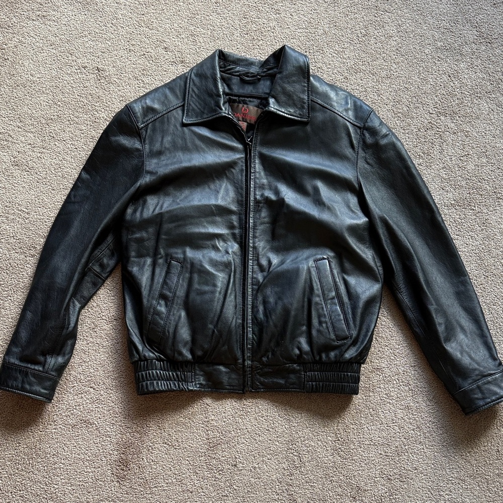 Oversized Black Leather Bomber Jacket